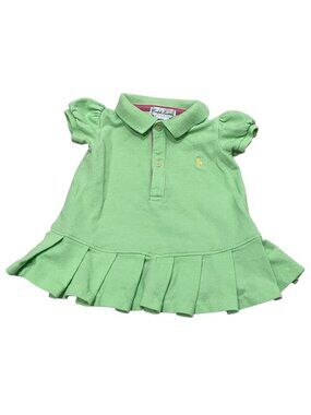 Ralph Lauren Baby Girl Green Ruffled Polo Dress Pony Logo Sz 3 Month Tennis